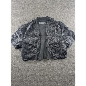 Chetta B Women's Size Black Cropped Floral Jacket shrug  Open  Short Sleeve Med.